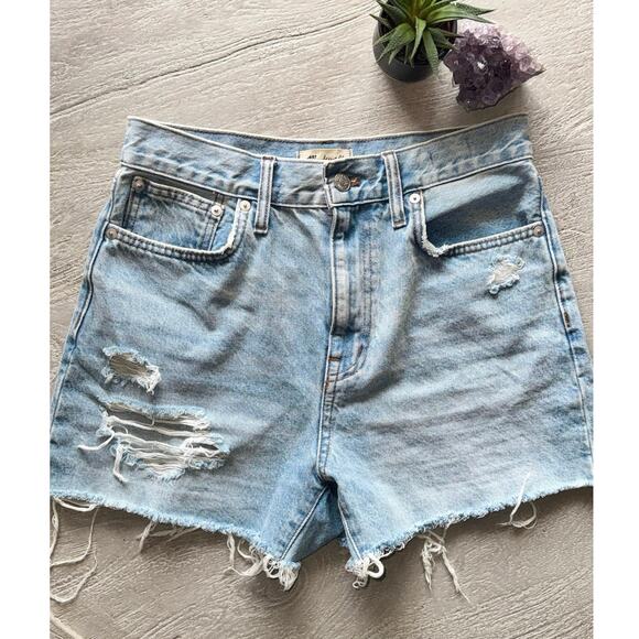 Madewell The Momjean Shorts Size 27 High Rise Denim Distressed Cutoff Vintage - Picture 5 of 10